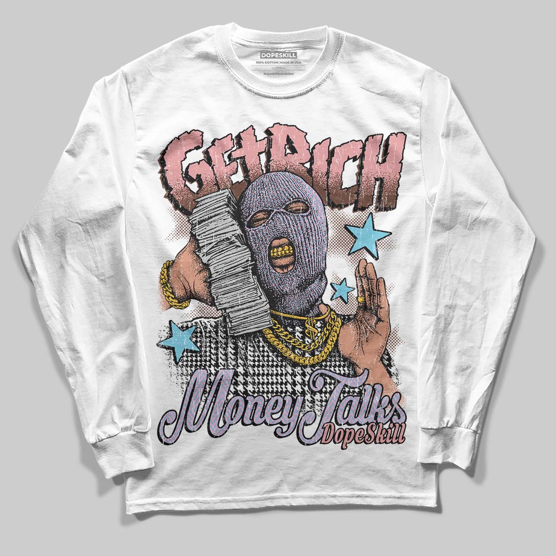 Harris Tweed x Denim Turquoise Dunk DopeSkill Long Sleeve T-Shirt Get Rich Graphic