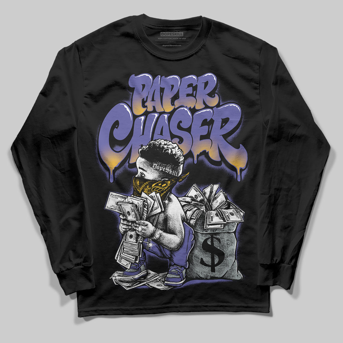 Lakers 4s DopeSkill Long Sleeve T-Shirt Paper Chaser Boy Graphic