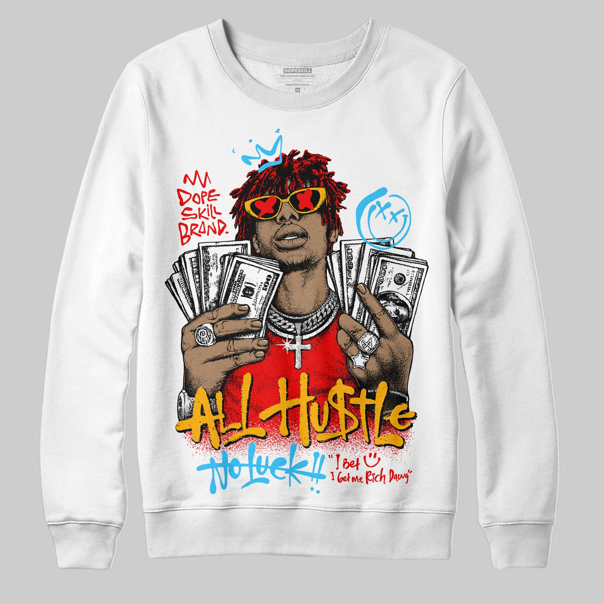 Red 'All Hustle No Luck' DopeSkill Graphic Sweatshirt