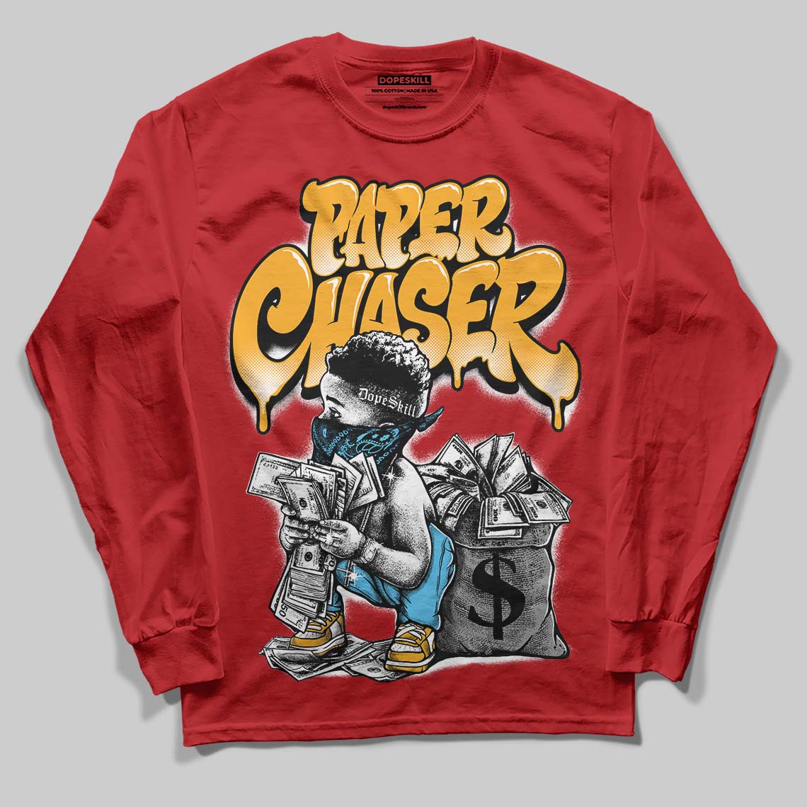 Red 'Paper Chaser Boy' DopeSkill Graphic Long Sleeve T-Shirt