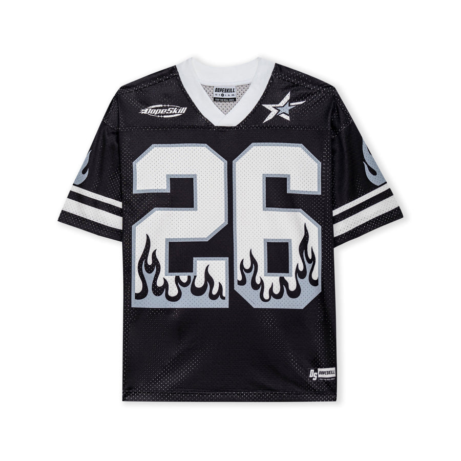DopeSkill Oversized Jersey Streetwear Graphic Tee Cool V-Neck Black T-Shirt Fire 26 Graphic