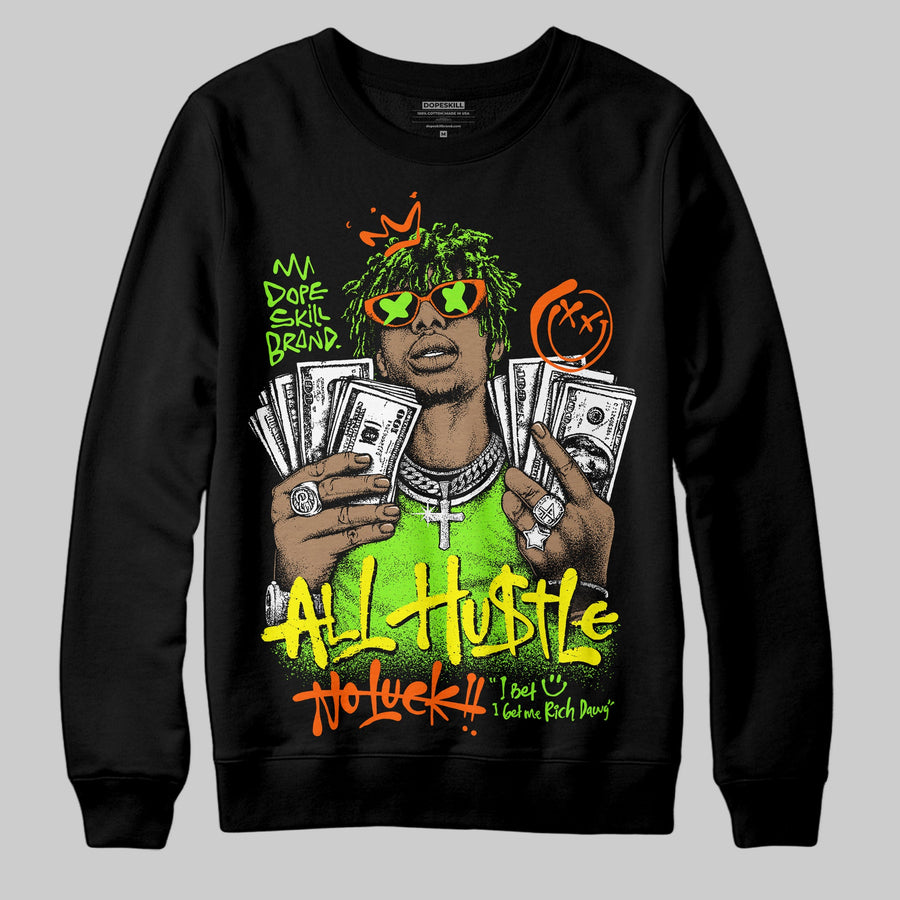 Neon Green 'All Hustle No Luck' DopeSkill Graphic Sweatshirt