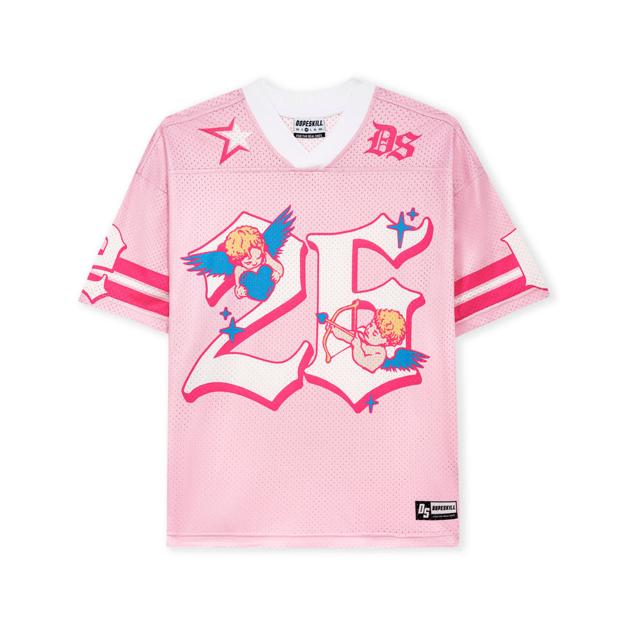 DopeSkill Oversized Jersey Streetwear Graphic Tee Cool V-Neck Pink T-Shirt Angel 26 Graphic