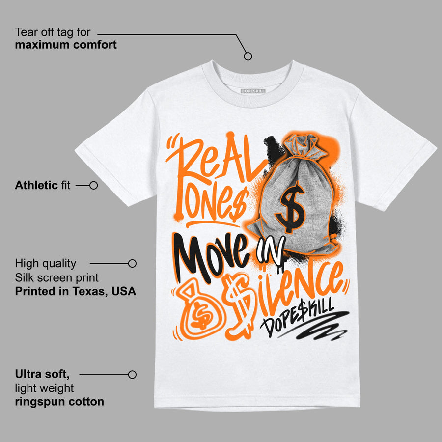 Orange Black White DopeSkill T-Shirt Real Ones Move In Silence Graphic