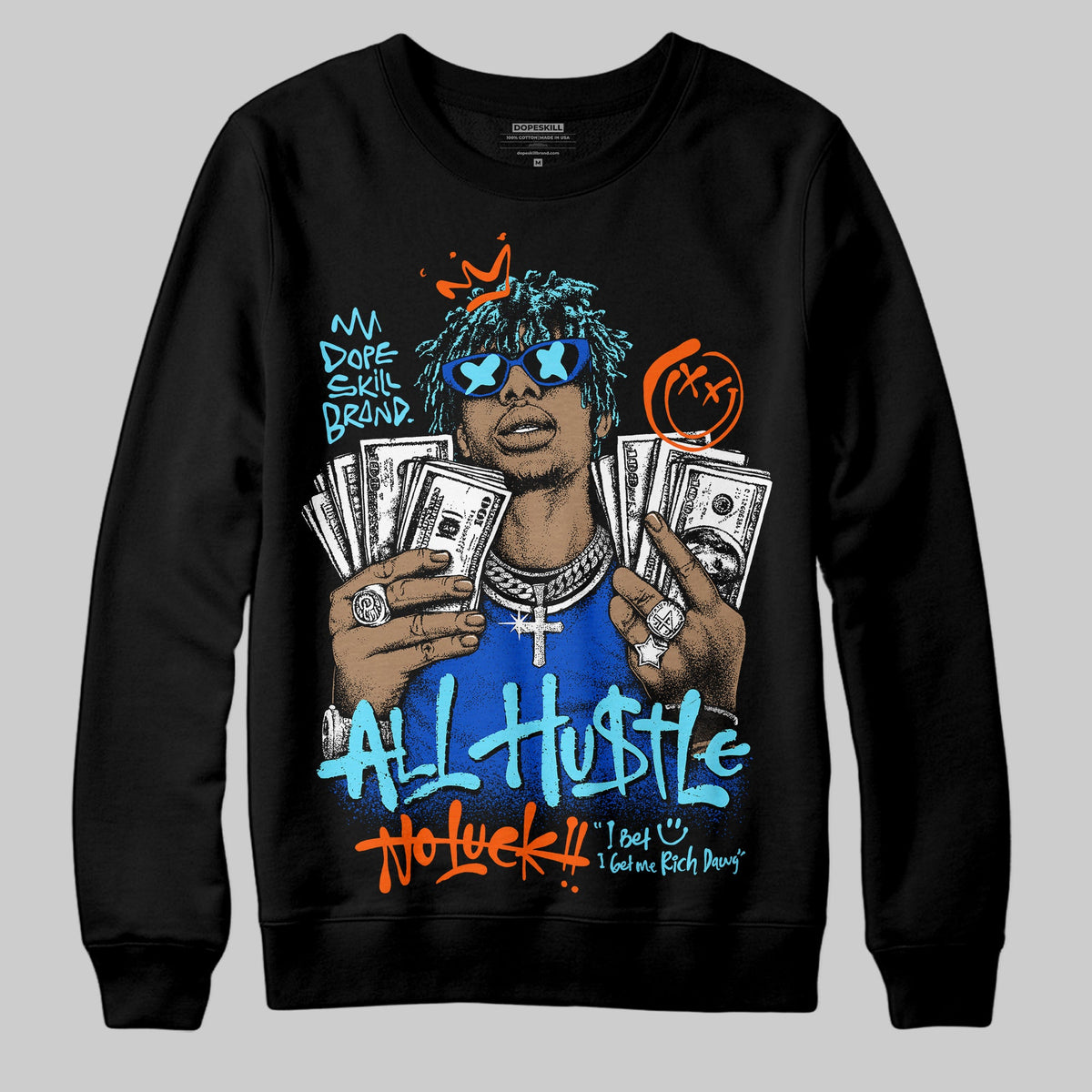 Royal Blue 'All Hustle No Luck' DopeSkill Graphic Sweatshirt