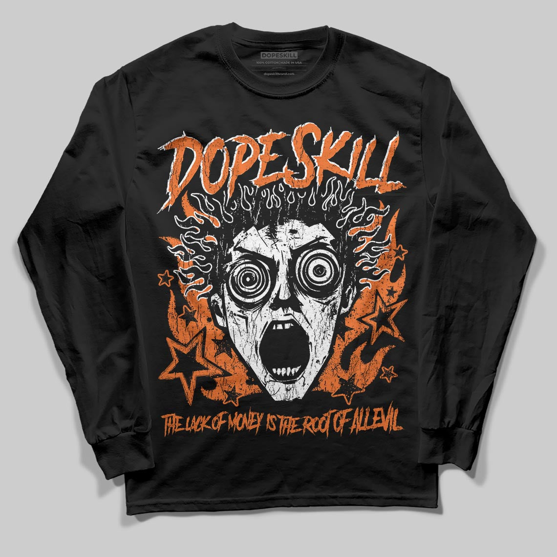 Orange Black White DopeSkill Long Sleeve T-Shirt Root of Evil Graphic