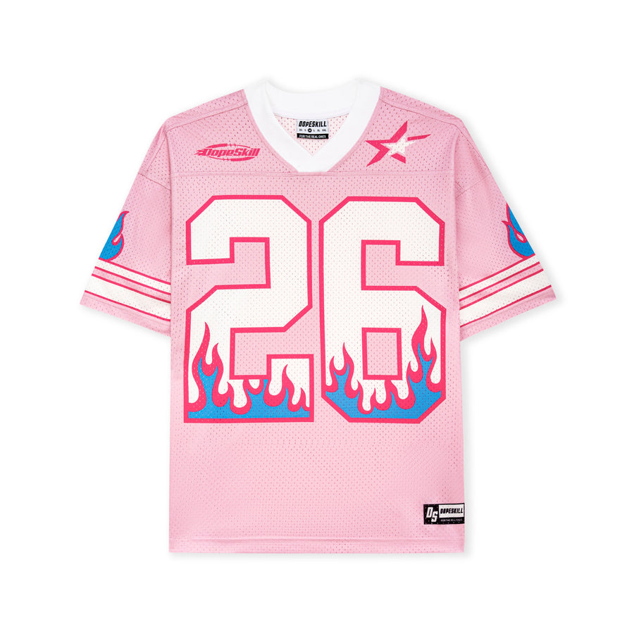 DopeSkill Oversized Jersey Streetwear Graphic Tee Cool V-Neck Pink T-Shirt Fire 26 Graphic