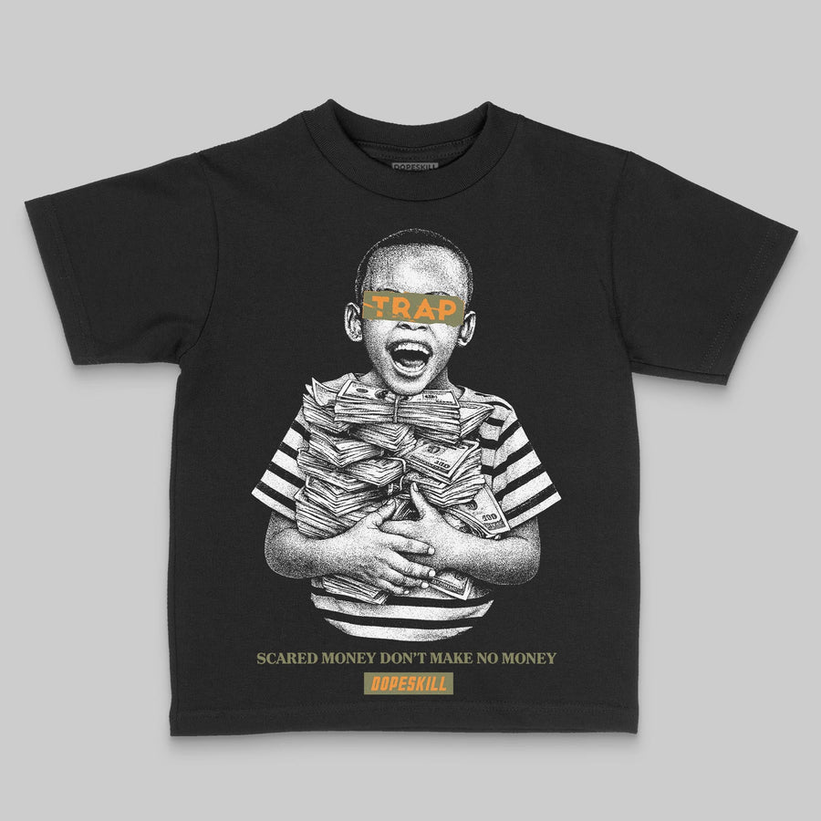 Olive 'Scared Money Don't Make No Money' DopeSkill Graphic Toddler Kids T-shirt