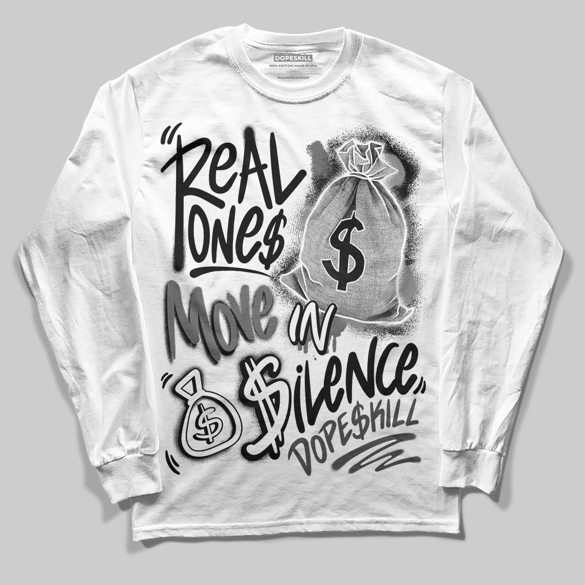 Black Cat 4s DopeSkill Long Sleeve T-Shirt Real Ones Move In Silence Graphic