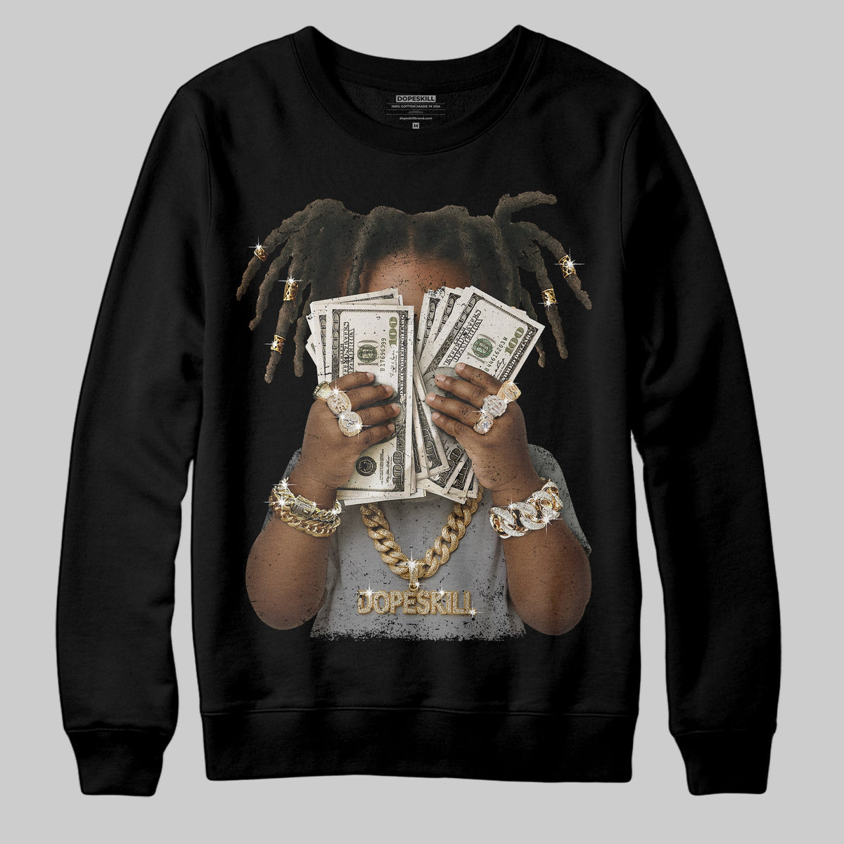 Wolf Grey 5s DopeSkill Sweatshirt Rich Youth Graphic