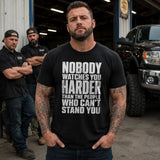 Men’s Bold Letters Sarcastic Hater Quote T-Shirt - Mens Clothing, Casual Wear, Black Short-Sleeve Crew Neck, Funny "Nobody Watches You Harder Than the People Who Can’t Stand You" Graphic, Unique Gifts for Man, Confidence Statement Casual Top