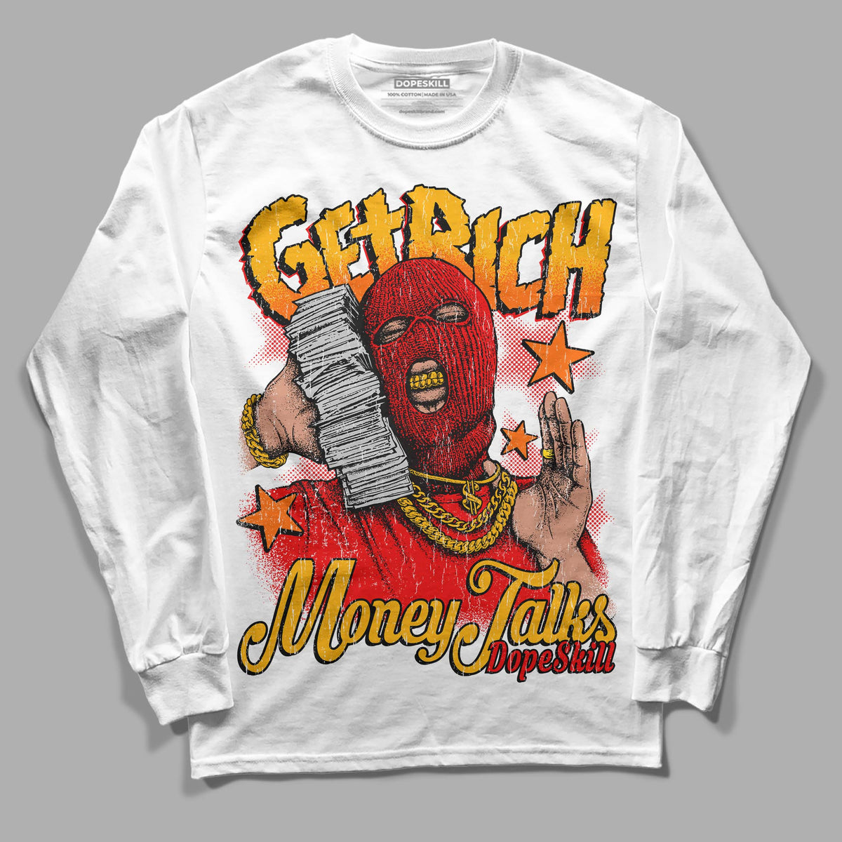 Red Collection DopeSkill Long Sleeve T-Shirt Get Rich Graphic