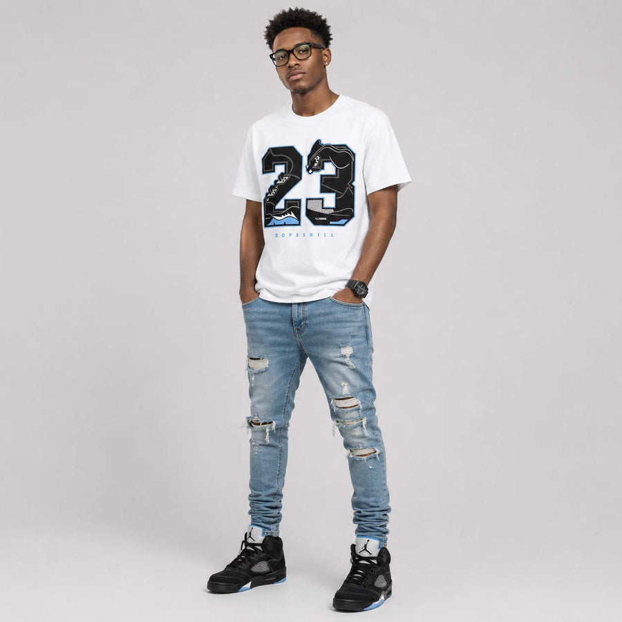 Black University Blue 5s DopeSkill T-Shirt 23 with 5s Pattern Graphic