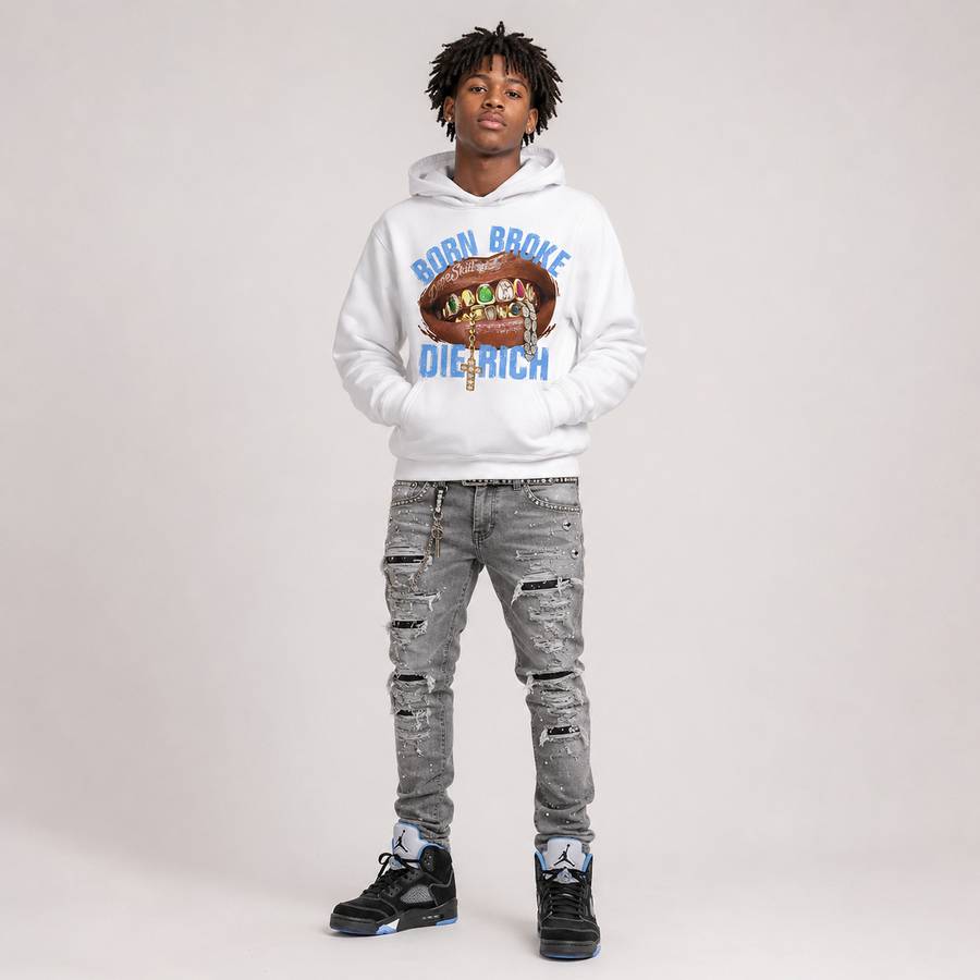 Black University Blue 5s DopeSkill Hoodie Sweatshirt Born Broke Die Rich Graphic