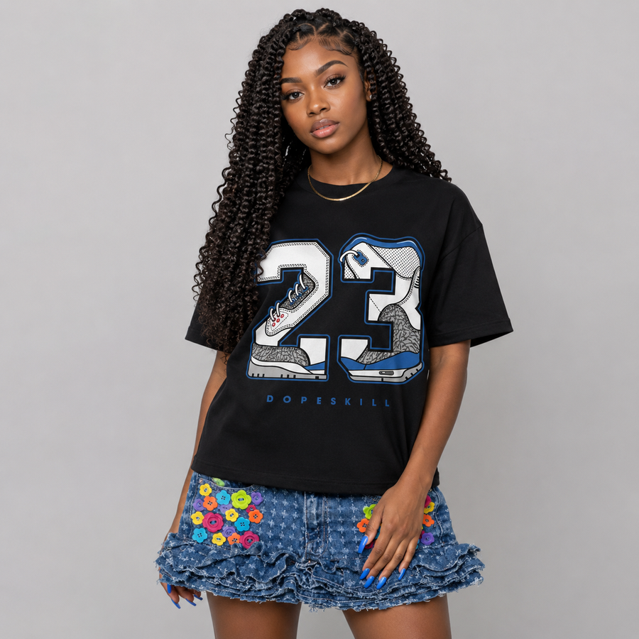 “True Blue” 3s DopeSkill T-Shirt 23 with 3s Pattern Graphic
