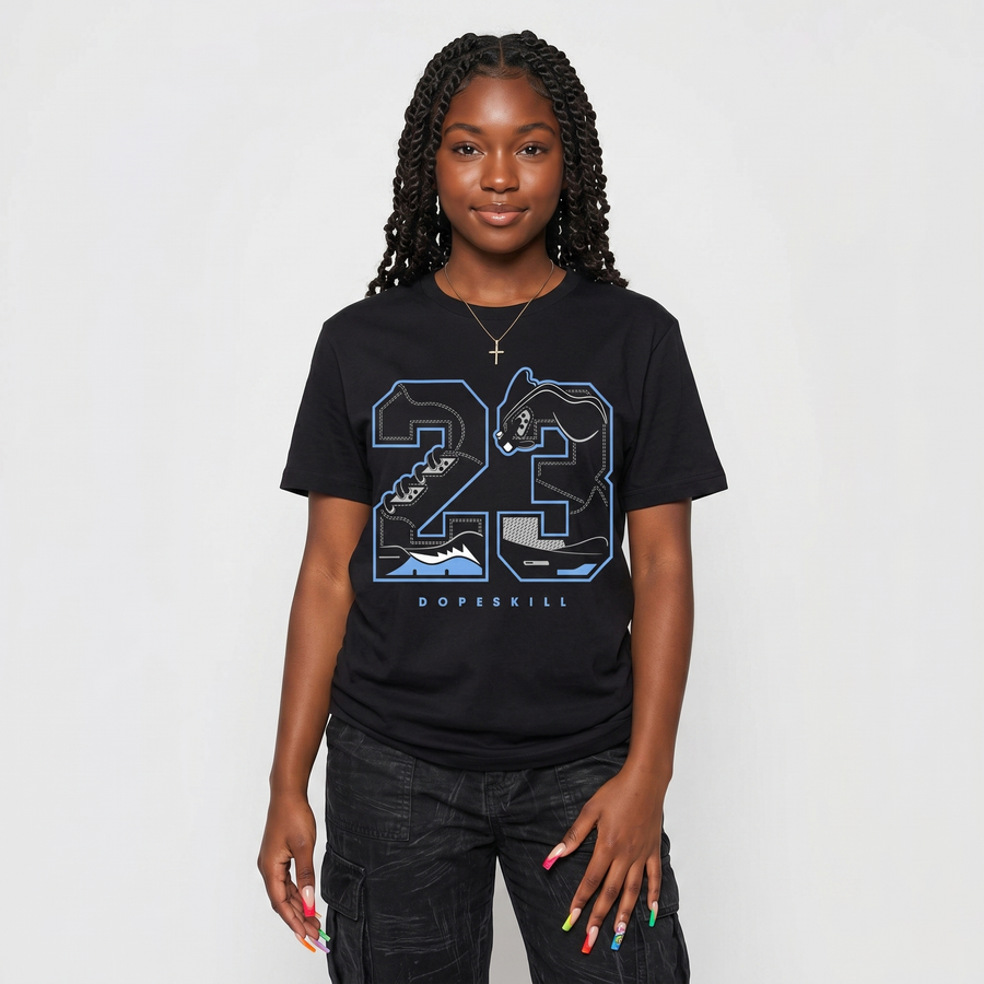 Black University Blue 5s DopeSkill T-Shirt 23 with 5s Pattern Graphic
