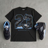 Black University Blue 5s DopeSkill T-Shirt 23 with 5s Pattern Graphic