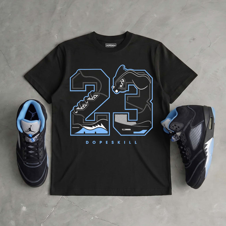 Black University Blue 5s DopeSkill T-Shirt 23 with 5s Pattern Graphic