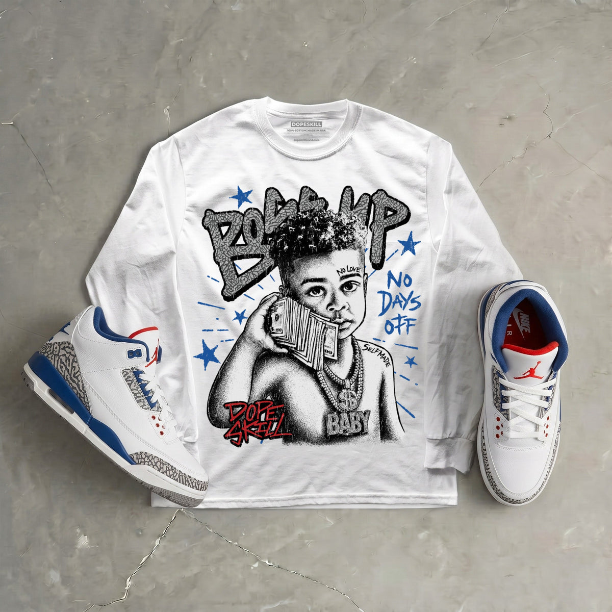 “True Blue” 3s DopeSkill Long Sleeve T-Shirt Boss Up Graphic