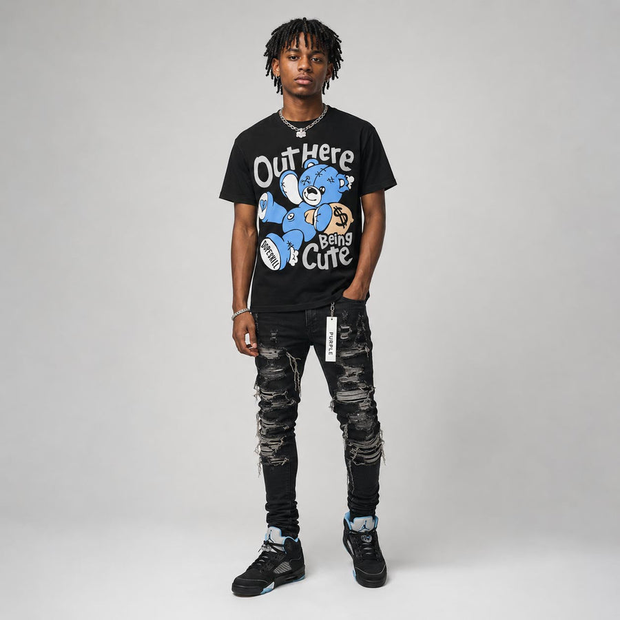 Black University Blue 5s DopeSkill T-Shirt Out Here Being Cute Graphic