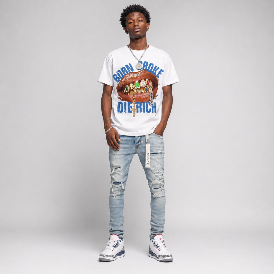 “True Blue” 3s DopeSkill T-Shirt Born Broke Die Rich Graphic