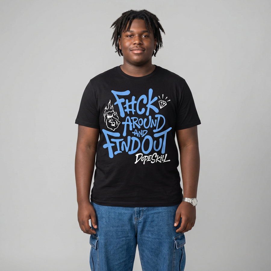 Black University Blue 5s DopeSkill T-Shirt F#ck Around And Find Out Graphic