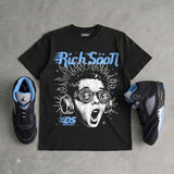 Black University Blue 5s DopeSkill Oversize Print T-Shirt Rich Soon Graphic