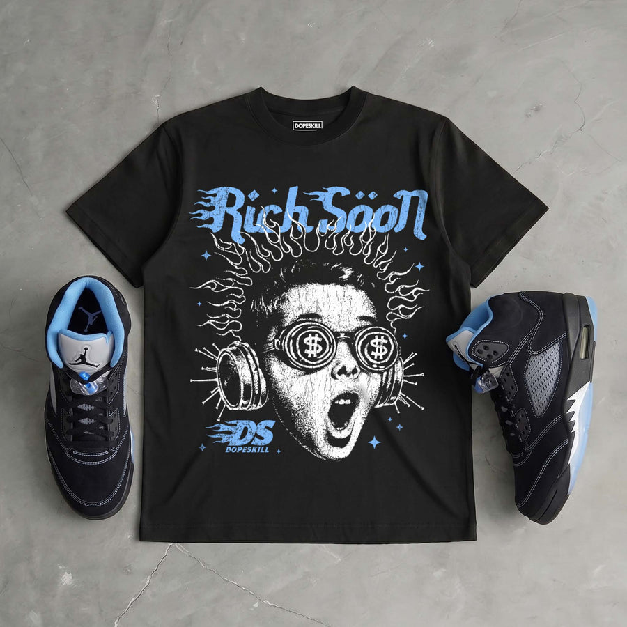 Black University Blue 5s DopeSkill Oversize Print T-Shirt Rich Soon Graphic