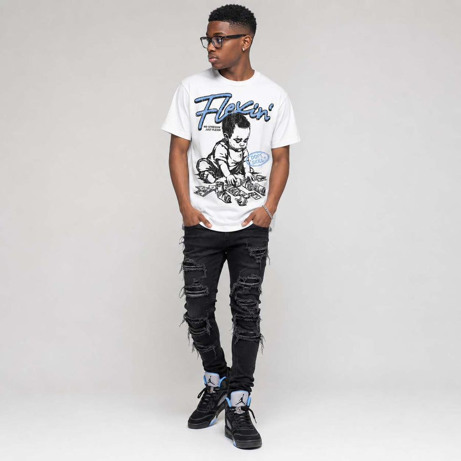 Black University Blue 5s DopeSkill T-Shirt Flexin' Graphic