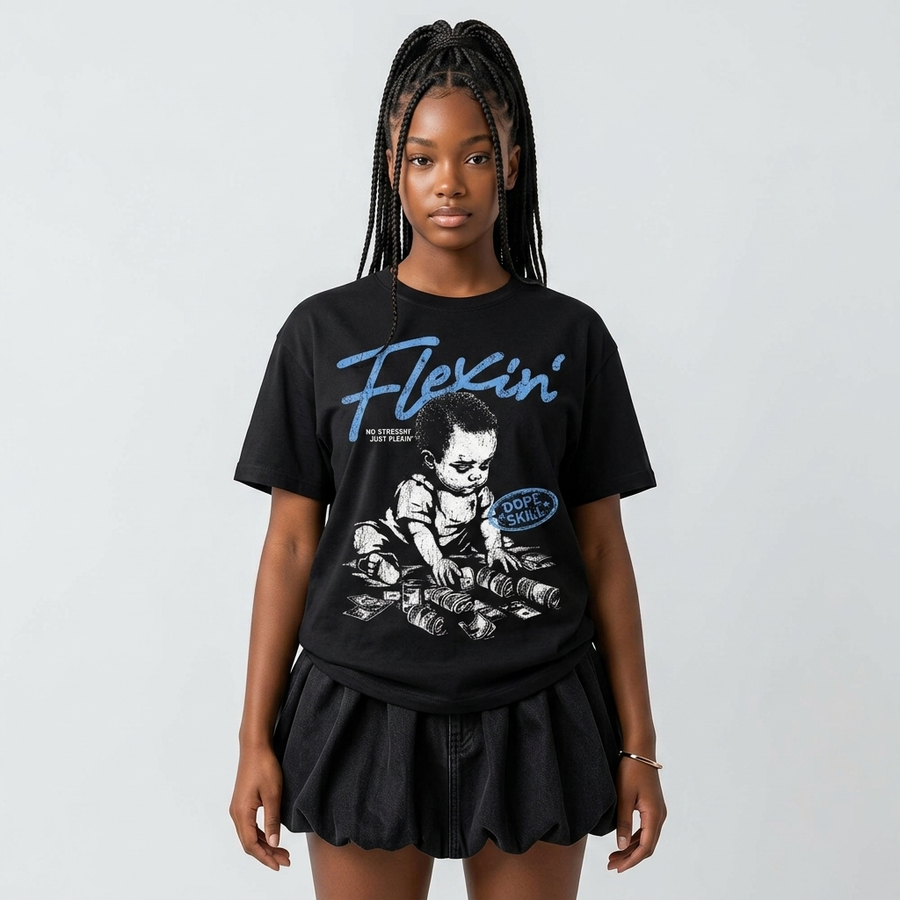 Black University Blue 5s DopeSkill T-Shirt Flexin' Graphic