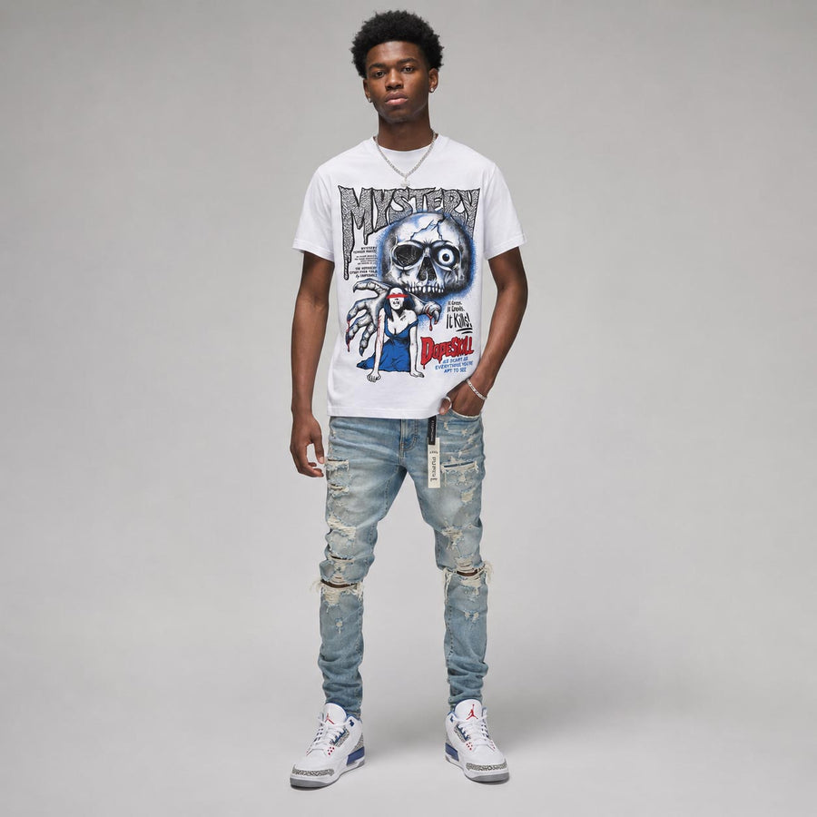 “True Blue” 3s DopeSkill T-Shirt Mystery Ghostly Grasp Graphic