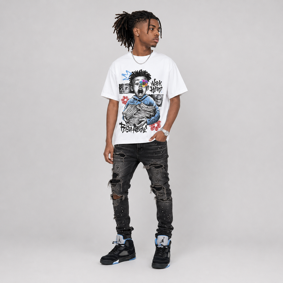 Black University Blue 5s DopeSkill T-Shirt Work Hard Rise Above Graphic