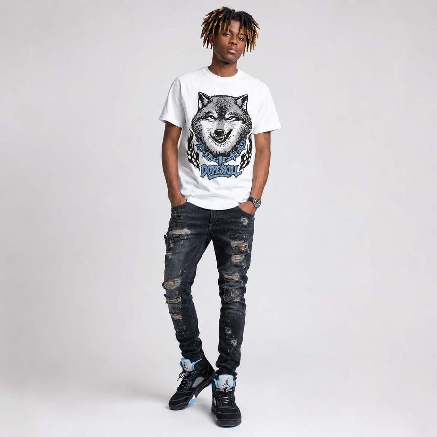 Black University Blue 5s DopeSkill T-Shirt Wolf Grey Graphic