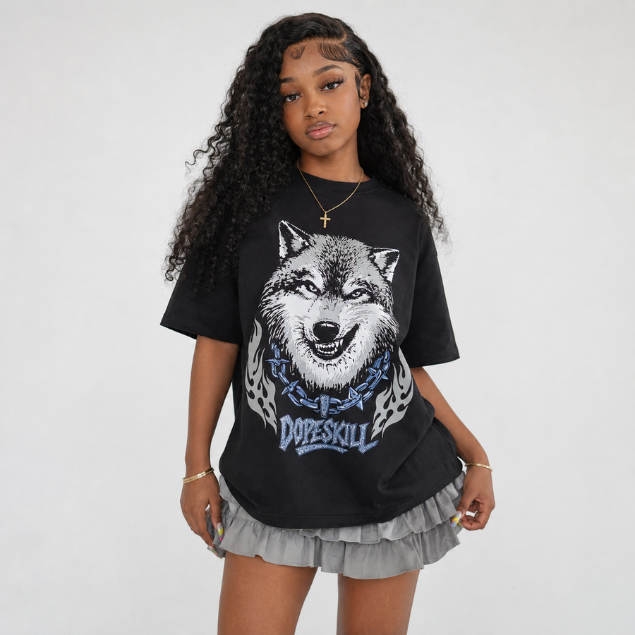 Black University Blue 5s DopeSkill T-Shirt Wolf Grey Graphic