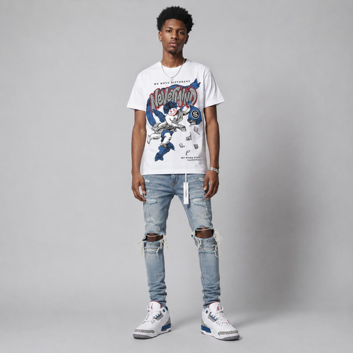 “True Blue” 3s DopeSkill T-Shirt Nevermind Graphic