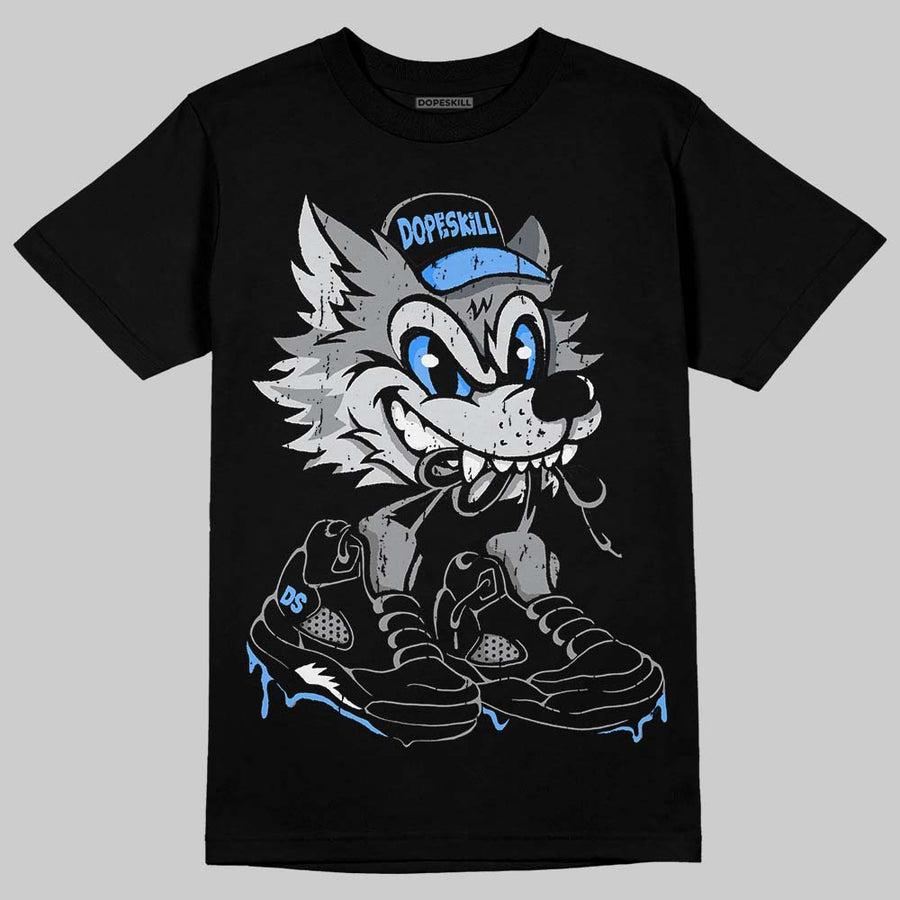 Black University Blue 5s DopeSkill T-Shirt Wolf Grey 5s Graphic