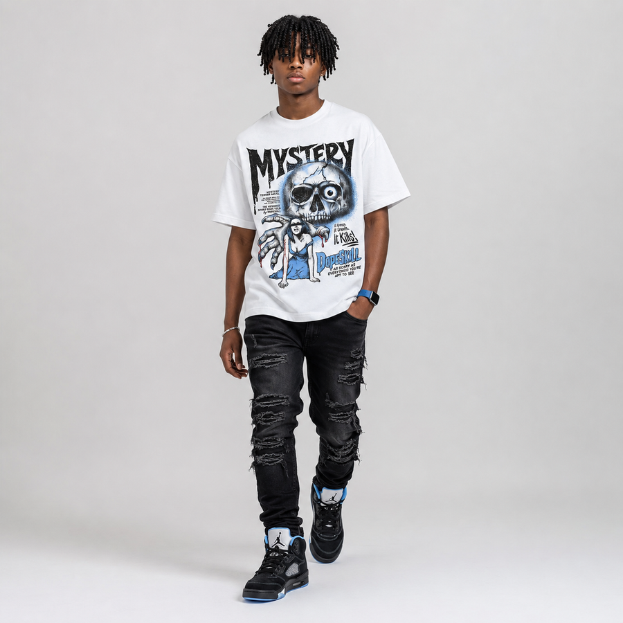 Black University Blue 5s DopeSkill T-Shirt Mystery Ghostly Grasp Graphic