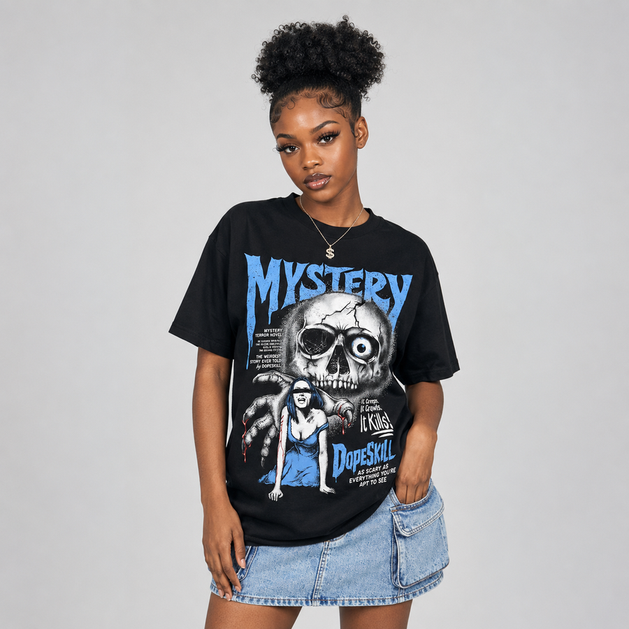 Black University Blue 5s DopeSkill T-Shirt Mystery Ghostly Grasp Graphic