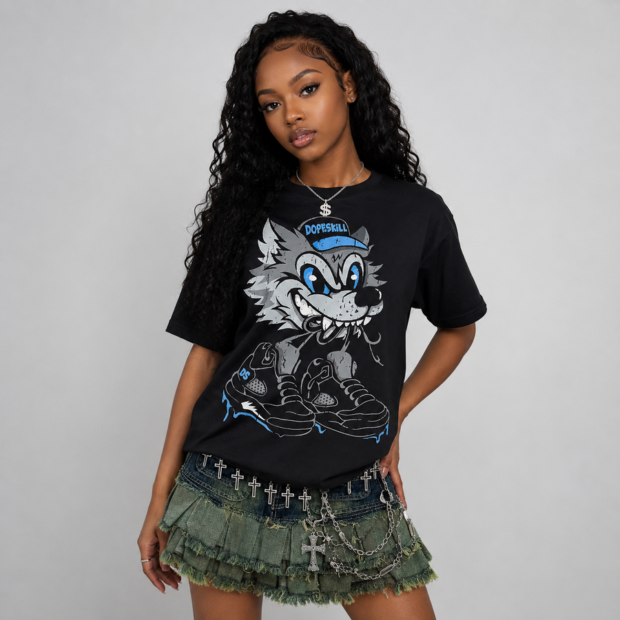 Black University Blue 5s DopeSkill T-Shirt Wolf Grey 5s Graphic