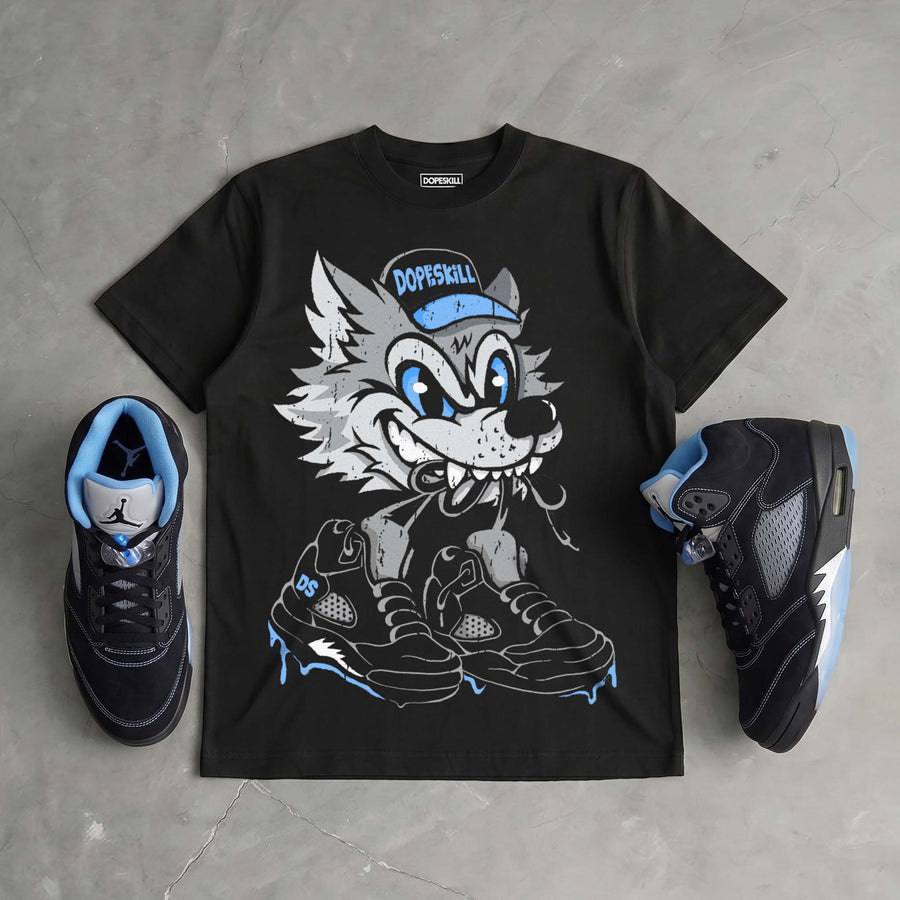 Black University Blue 5s DopeSkill T-Shirt Wolf Grey 5s Graphic