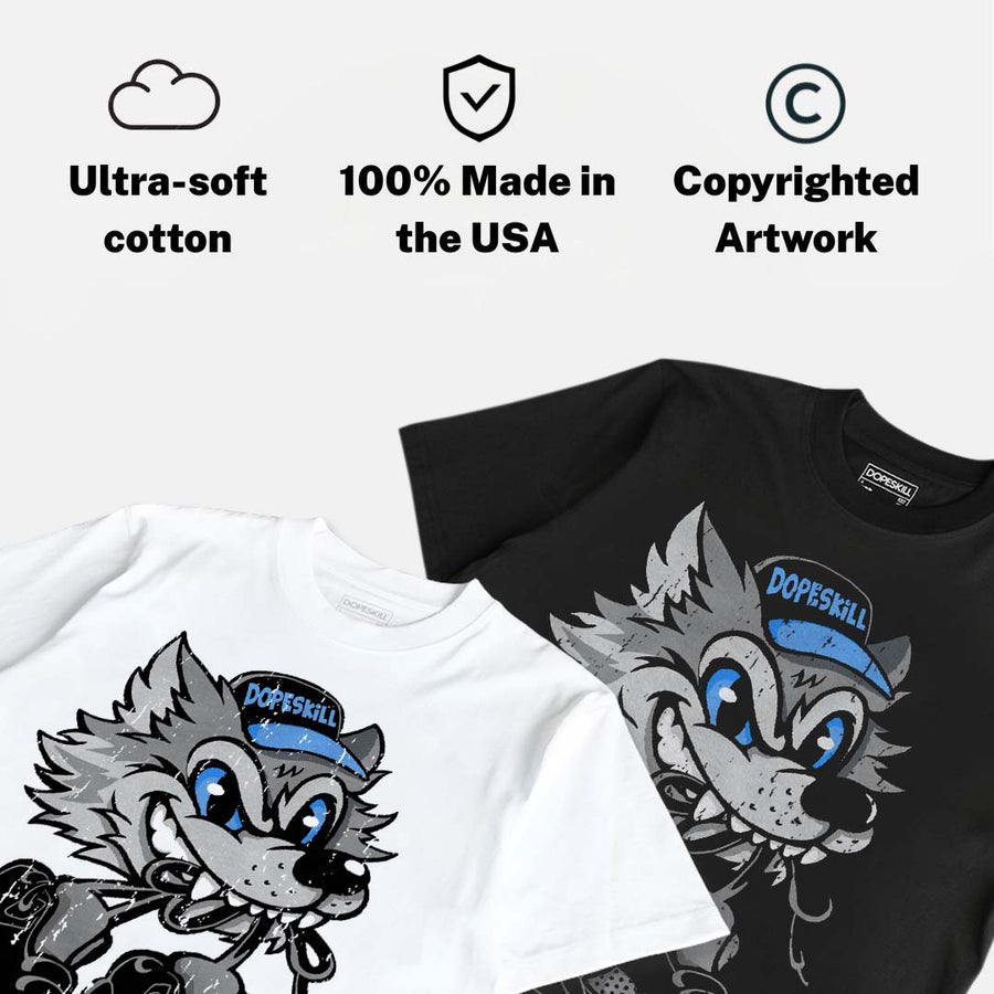 Black University Blue 5s DopeSkill T-Shirt Wolf Grey 5s Graphic