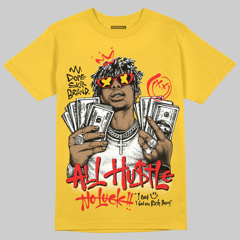 Yellow 'All Hustle No Luck' DopeSkill Graphic T-Shirt