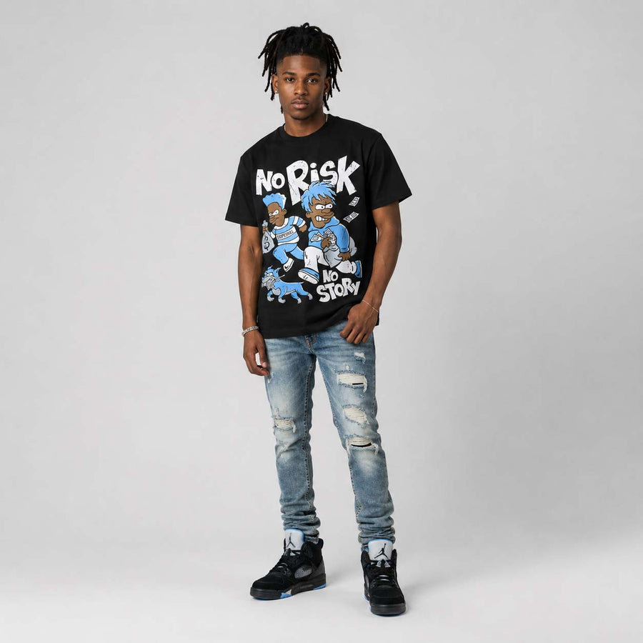 Black University Blue 5s DopeSkill T-Shirt No Risk No Story Graphic
