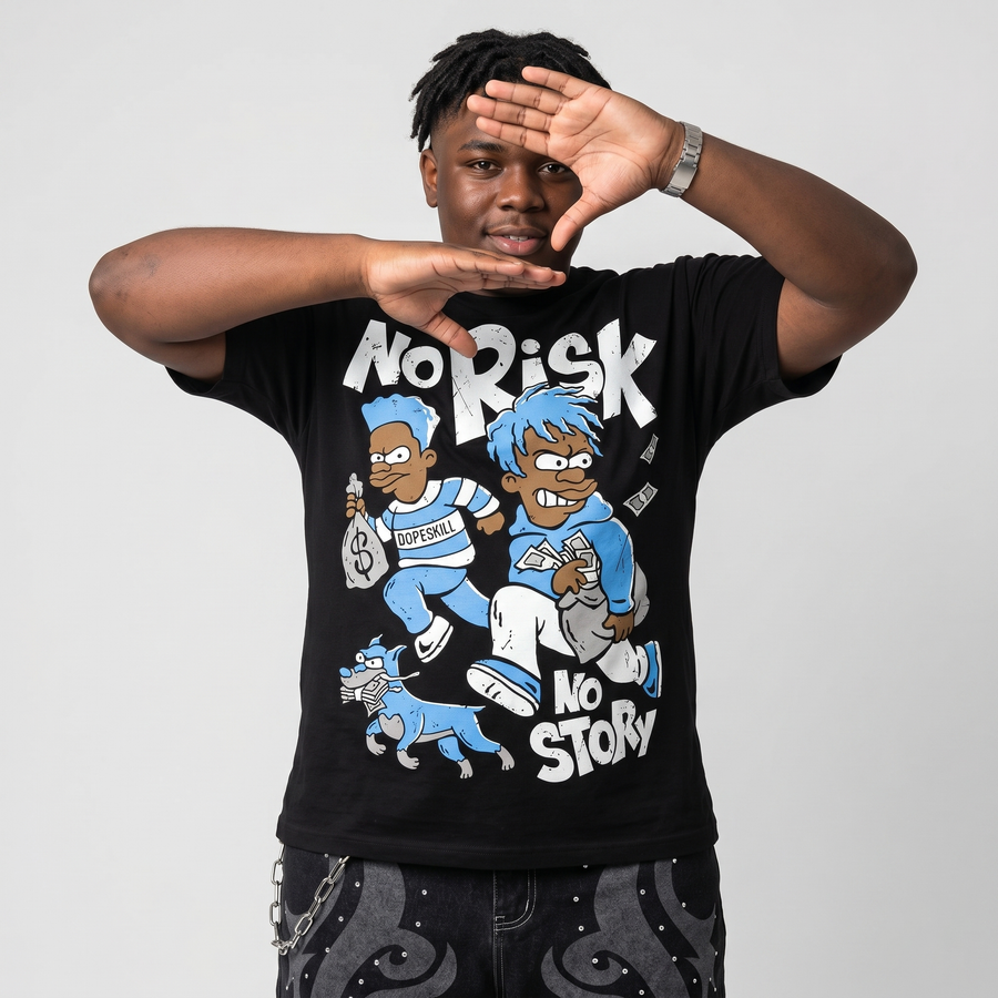 Black University Blue 5s DopeSkill T-Shirt No Risk No Story Graphic