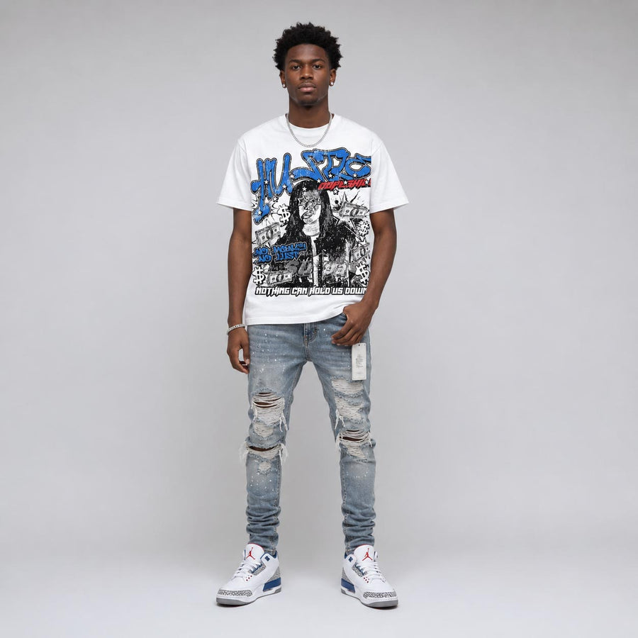 “True Blue” 3s DopeSkill Oversize Print T-Shirt No Money No Lust Graphic