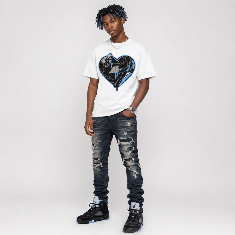 Black University Blue 5s DopeSkill T-Shirt Heart Jordan 5 Graphic