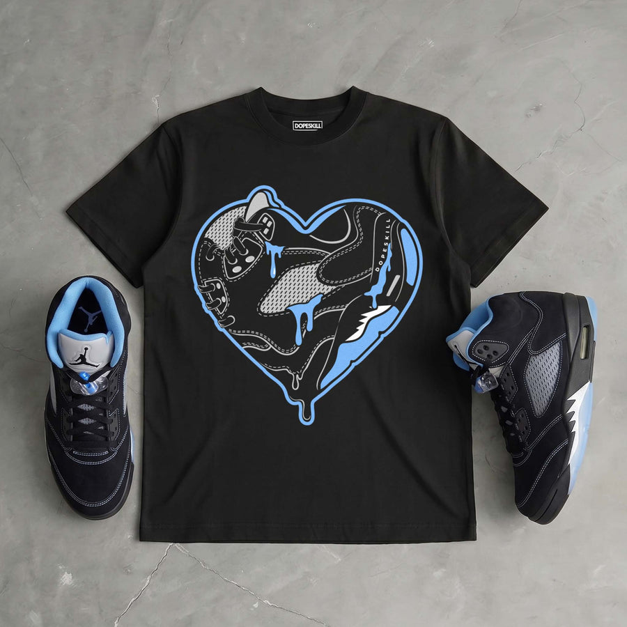 Black University Blue 5s DopeSkill T-Shirt Heart Jordan 5 Graphic