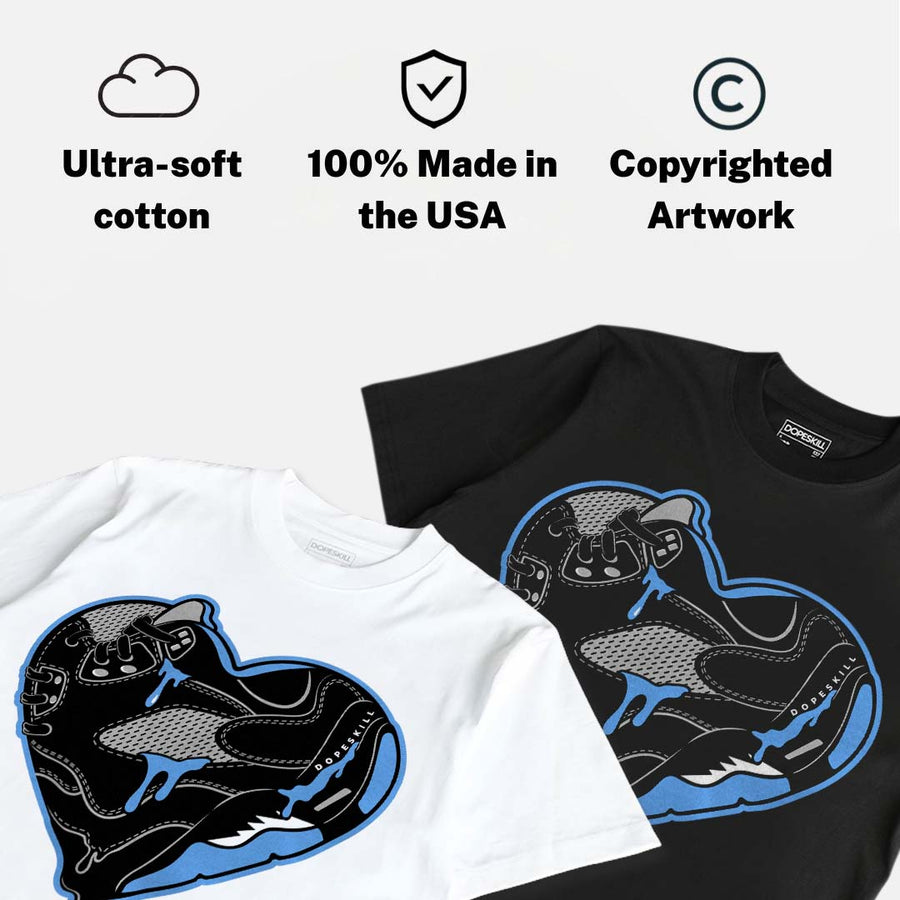 Black University Blue 5s DopeSkill T-Shirt Heart Jordan 5 Graphic