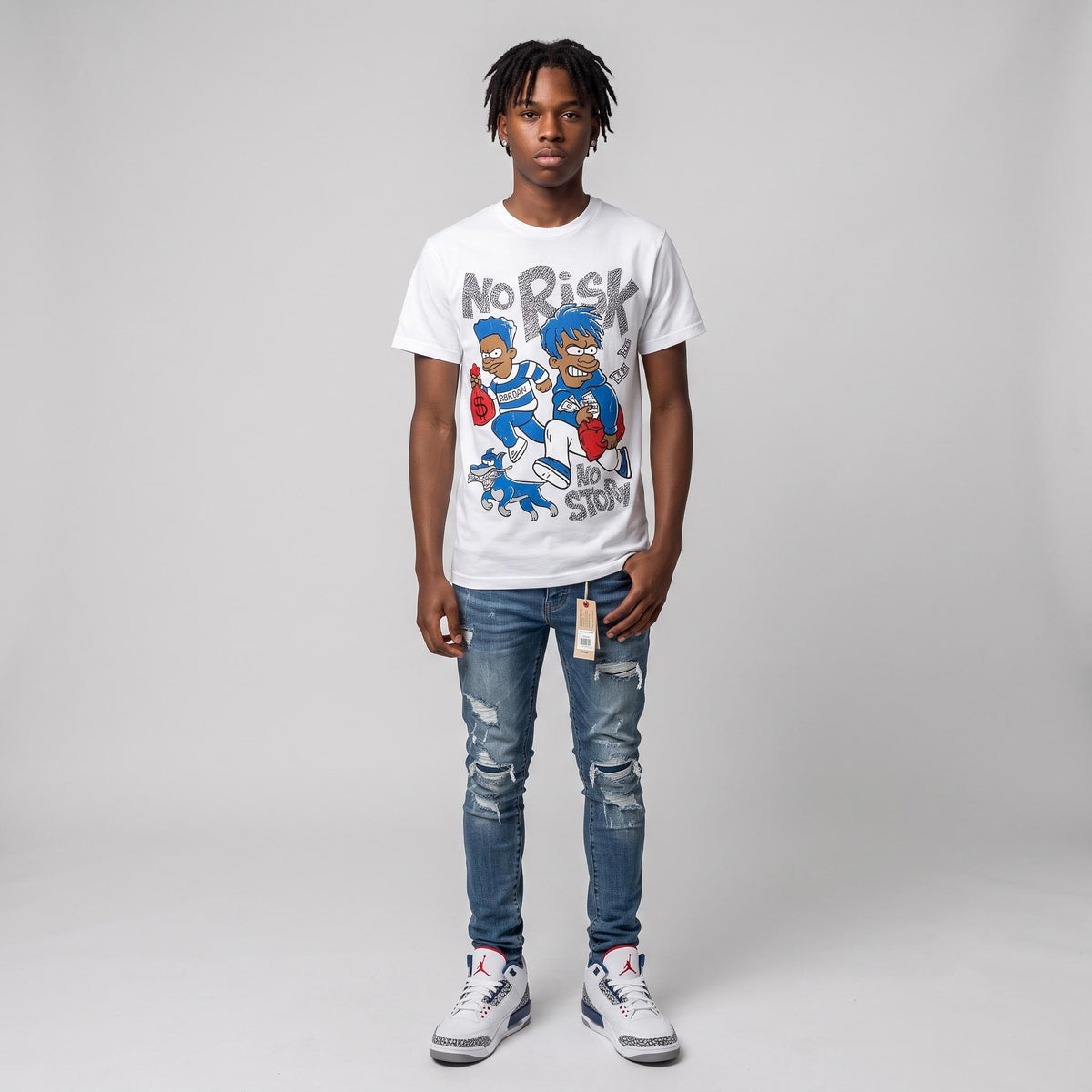 “True Blue” 3s DopeSkill T-Shirt No Risk No Story Graphic
