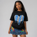 Black University Blue 5s DopeSkill T-Shirt Slime Drip Heart Graphic